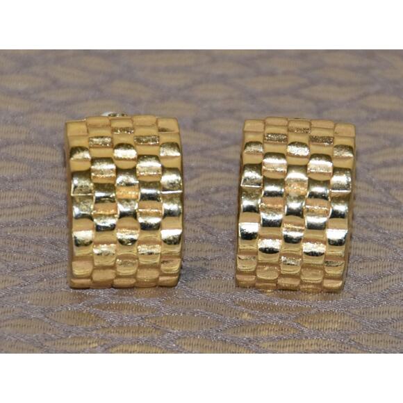 VINTAGE GIVENCHY DESIGNER GOLD TONE CLIP-ON EARRINGS SIGNED - Picture 1 of 10